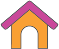 2d image of house in pink and orange colors